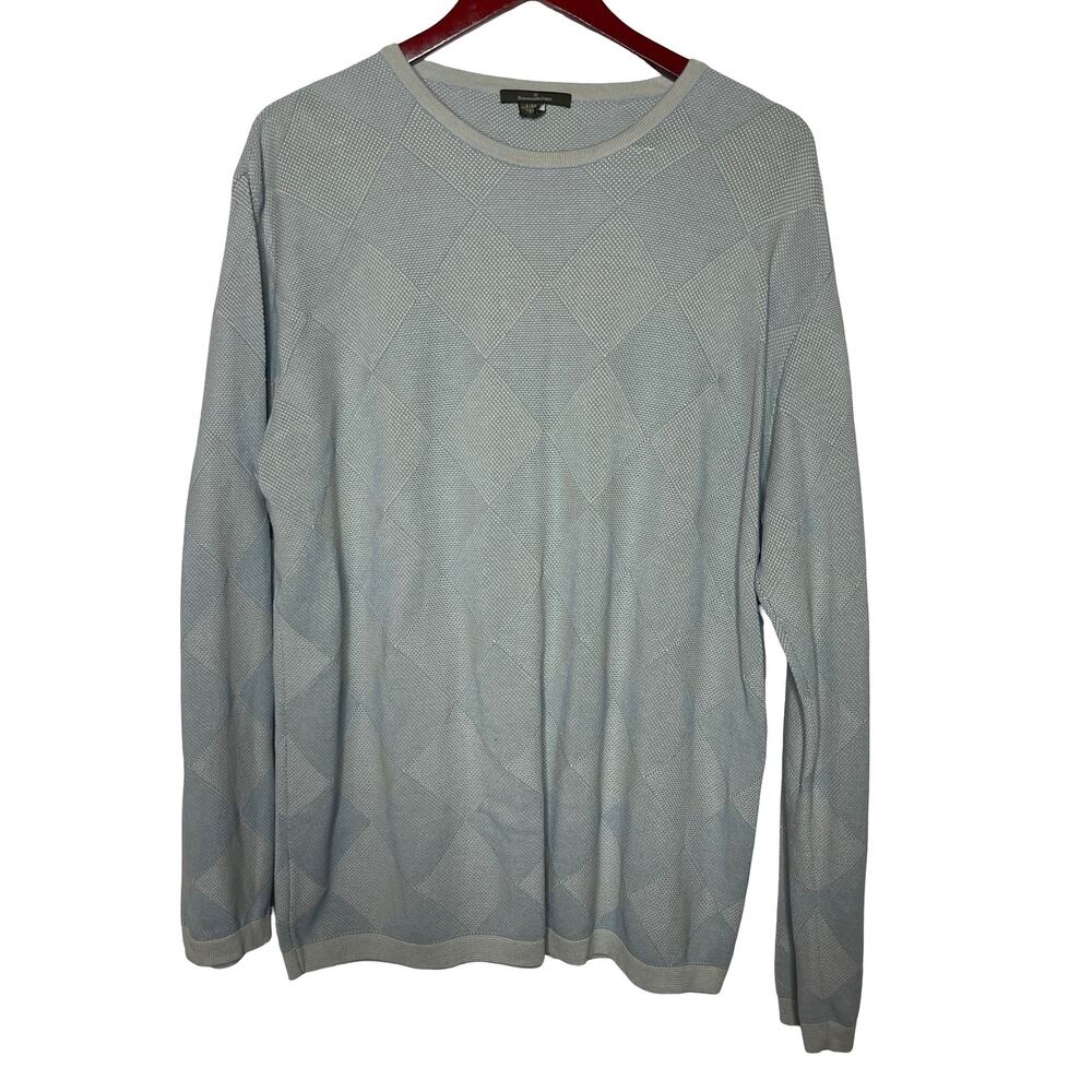 Ermenegildo Zegna 100% cotton bluish grey diamond knit pullover sz L